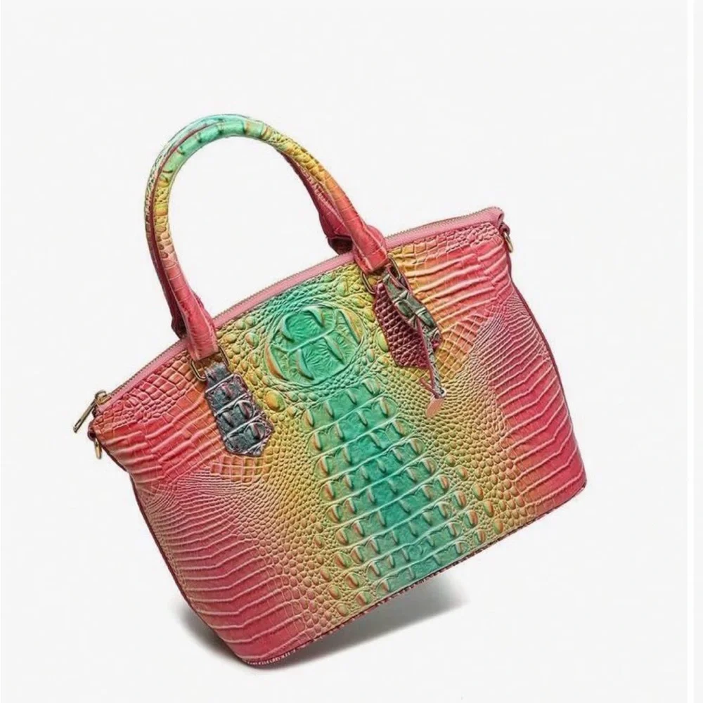 ✨ NEW Multicolor Rainbow Ombre Croc-Embossed Satchel